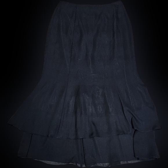 Double Ruffle Layered Black Skirt by Adrianna Papell, Midi, Fit & Flare Size 14 - Picture 7 of 11